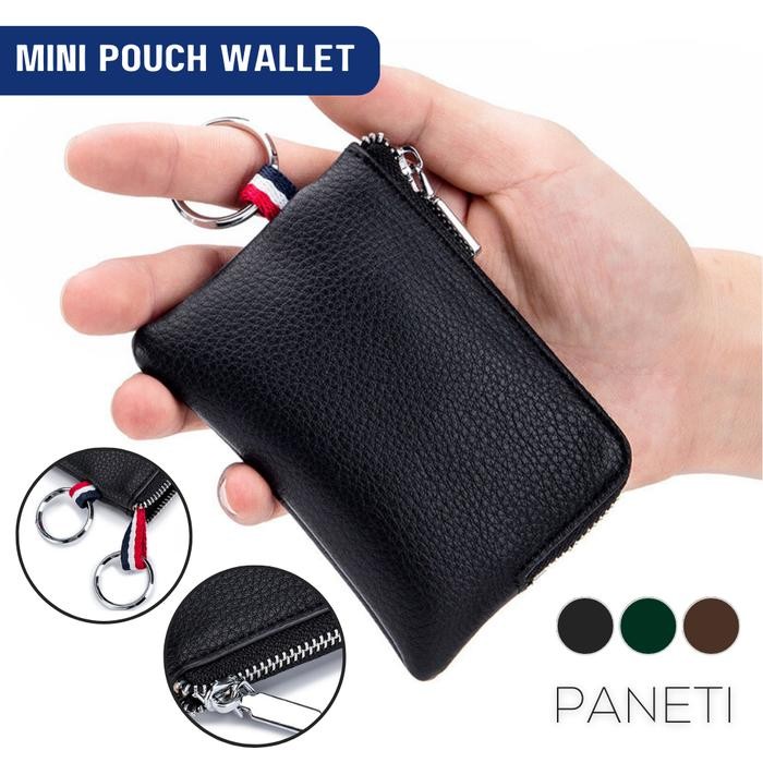 Dompet Koin Pria PANETI Ultra Thin Mini Zipper Pouch Kulit Asli