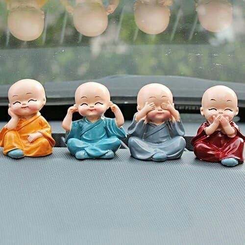 4 pcs patung budha miniatur biksu mini dekorasi rumah atau mobil