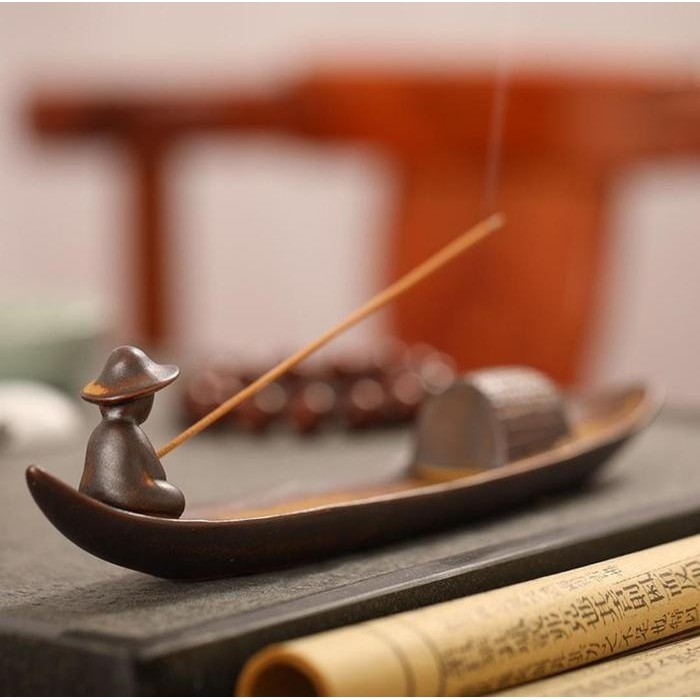 Patung Kapal Nelayan Miniatur Pemegang Hio Kapal Kayu Kuno Nelayan Teh