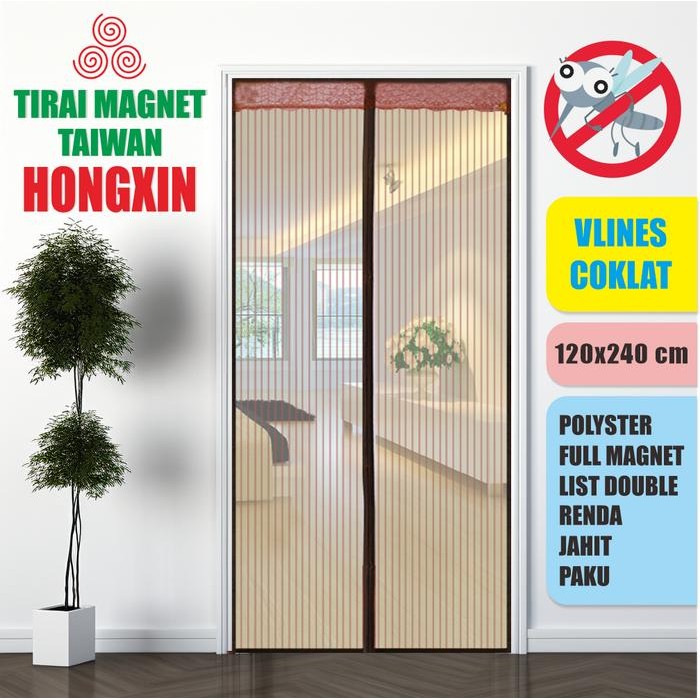 Tirai Pintu Anti Nyamuk Hongxin Ori Kualitas No1 Vlines Coklat 120X240