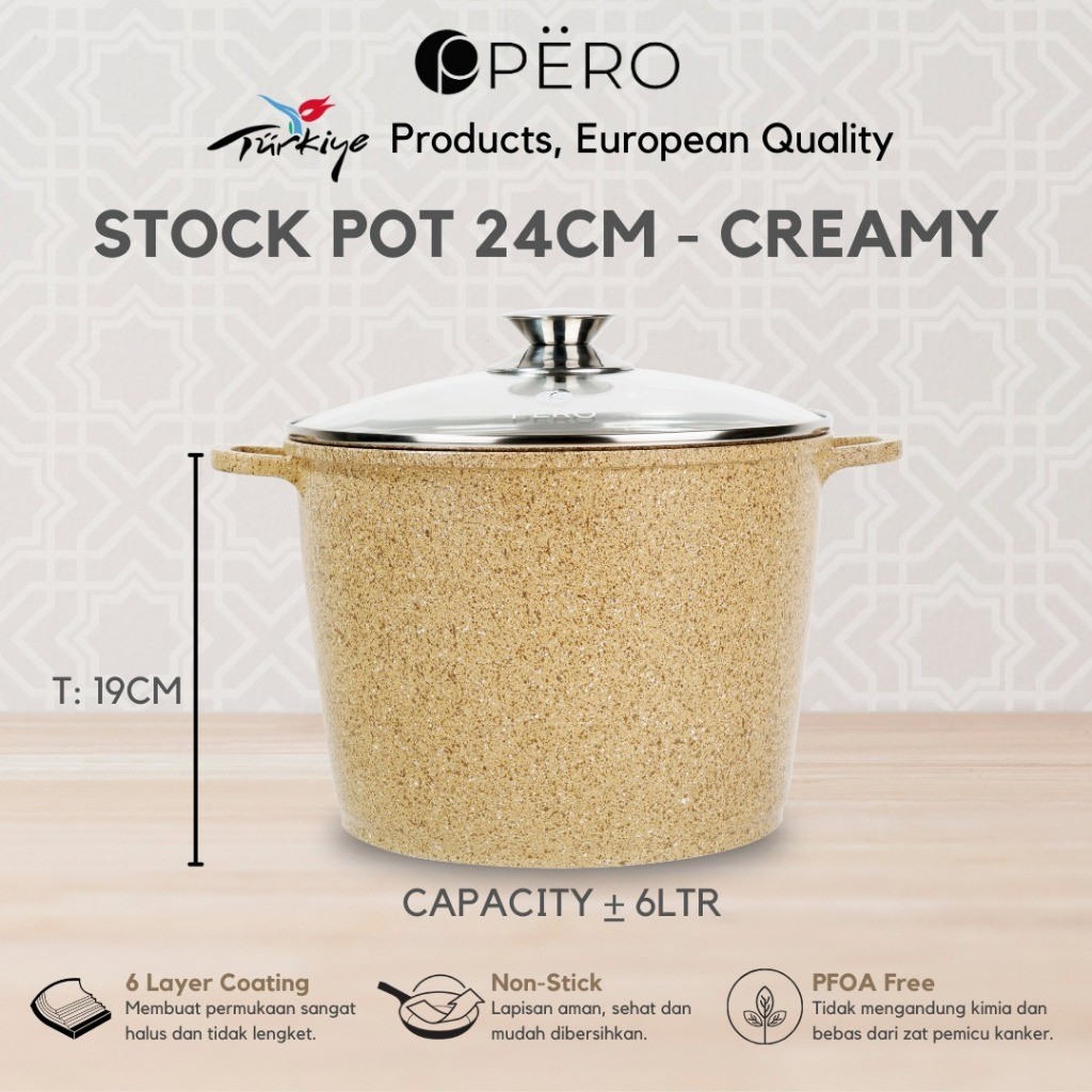 Nds - Pero Stock Pot Panci Gentong 24cm with Glass Lid / Panci Granite Anti Lengket / Panci Granite