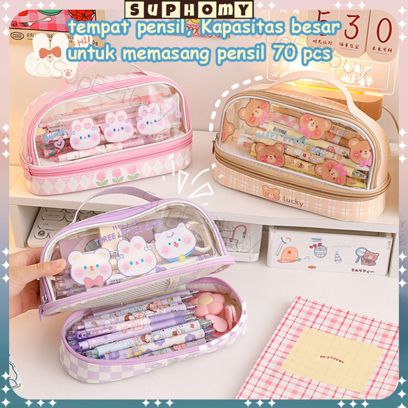 

Tempat Pencil Tas Pena Tas Pensil Kotak Pencil Tempat Alat Tulis Bahan Pvc Berkapasitas Besar Dengan