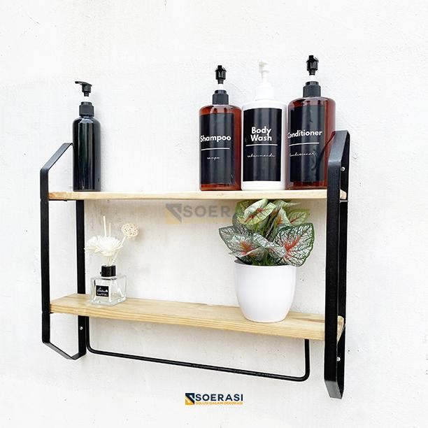 Terlaris Feli Rak Dinding Gantungan Ambalan Kayu Penyimpanan Kamar Mandi Toilet
