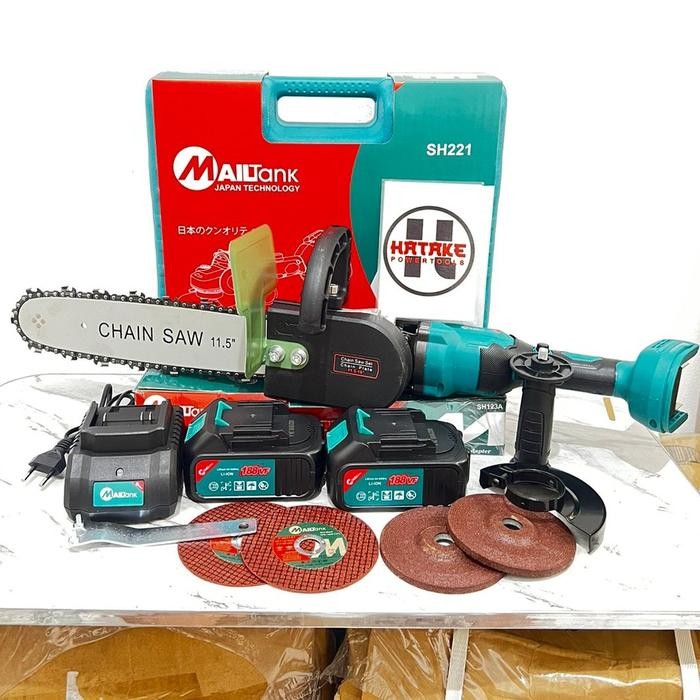 PREMIUM MAILTANK Paket SH221 Gerinda 2 Baterai Brushles188VF + Adaptor chainsaw SH123A gergaji