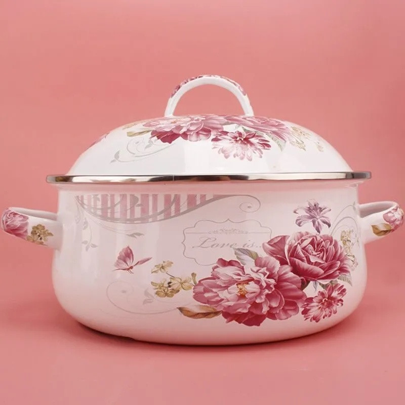 Panci Enamel Panci Suplemen Makanan Bayi dengan Mangkuk Mie Instan Binaural Mangkuk Salad Buah Kompo