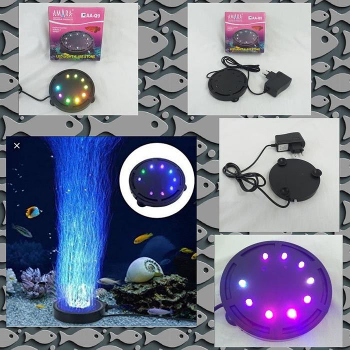 PREMIUM Gelembung Air Aquarium Bulat Dilengkapi Lampu LED AA-Q/Air Stone+LED