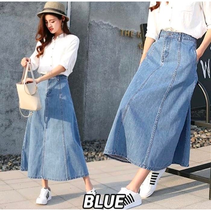 PREMIUM Rok denim tebal // rok jeans 7/8 kekinian // rok jumbo