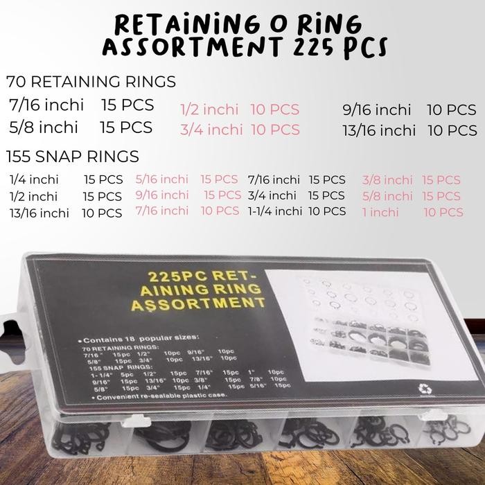 New CIRCLIP / EXTERNAL RETAINING / SNAP RING SET ISI 225PCS + BOX