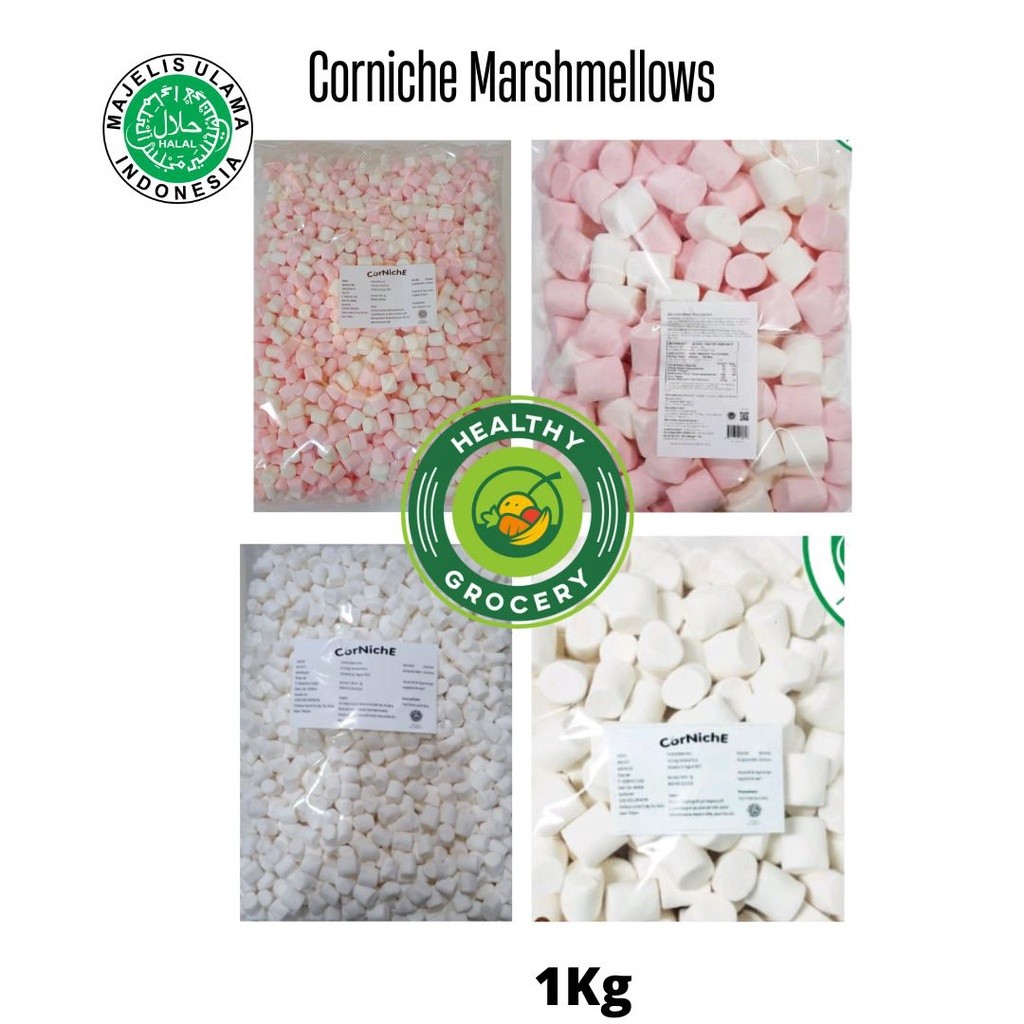 

Marshmallow Corniche Mini / Mega / Pink White / Snow White 1kg / corniche 1 kg/ corniche kiloan /