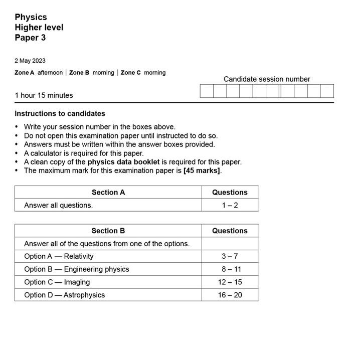 

TERBARU!!! IB DIPLOMA PAST PAPERS HL PHYSICS TAHUN 2023 READY