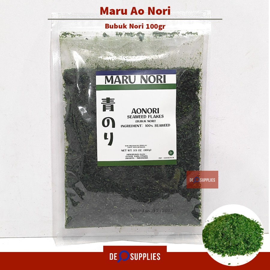 

Maru Aonori Seaweed Flakes 100gr - Ao Nori Rumput Laut Bubuk Nori Taburan Takoyaki Sushi Halal