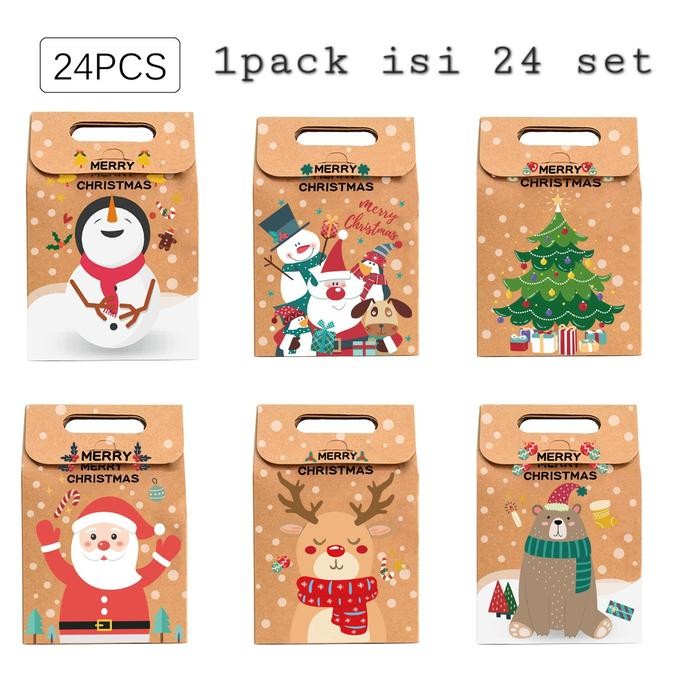 

*****] Kantong Souvenir Natal isi 24 set Paper Bag Santa Goodie Bag Natal Merry Christmas Kado