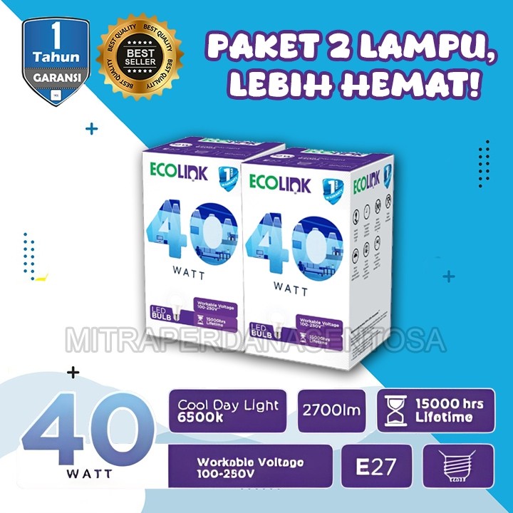 PAKET HEMAT 2 PCS LAMPU LED BULB CAPSULE ECO 40 WATT TAHAN LAMA SUPER TERANG
