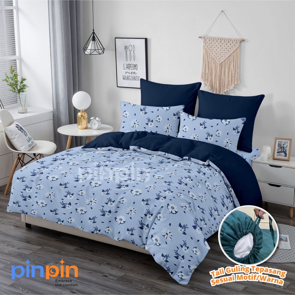 Bed Cover Set Sprei Elouise Blue Mix Sapphire Ukuran Lengkap - Pinpin Bedcover