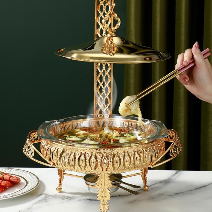 Cod Food Warmer Wadah Kaca Tebal Gold /Food Warmer Wadah/Baki Kaca Tebal Gold/ Food Warmer Tutup