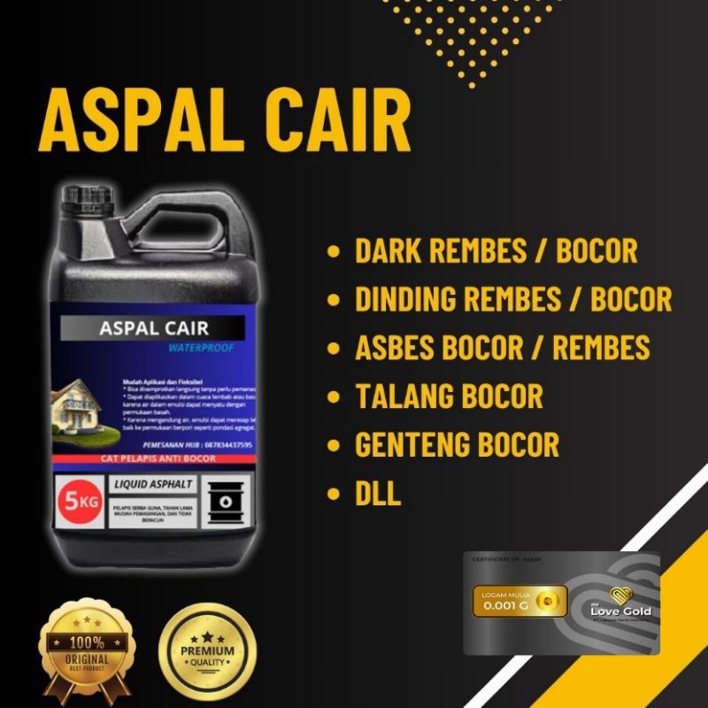 Aspal Cair 5Kg { Free Kuas + Sarung Tangan } Tangan Siap Pakai Untuk Jalan & Atap Bocor