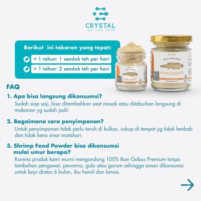 

Restokobar Crystal Of The Sea Gabus Food Powder 20G / 80G / Bubuk Ikan Gabus