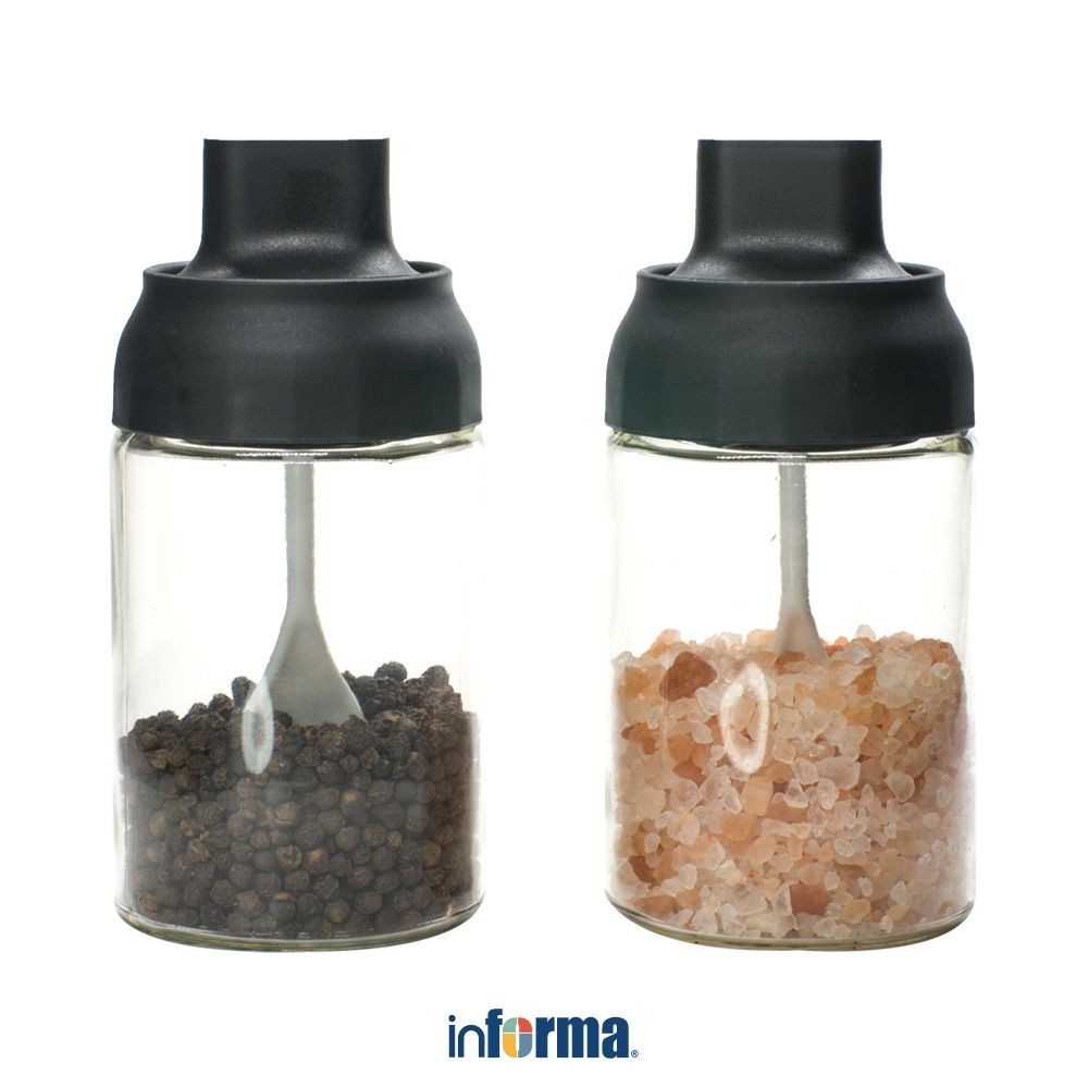 Ready Informa Set 2 Pcs Hlyn Tempat Bumbu Dapur - Hitam Seasoning Jar Toples Bumbu Dapur Bubuk Wadah