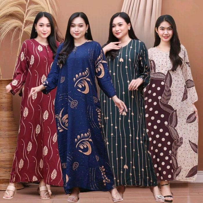 Paket 3 Longdress Daster Lengan Panjang Kancing Depan Katun Bunga Musim dingin