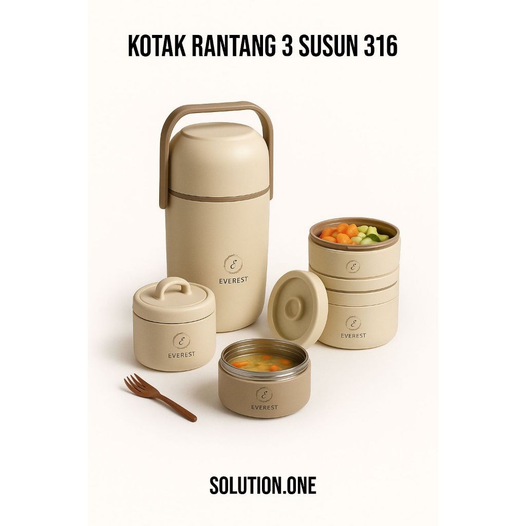 S1 Kotak Rantang 3 Susun 316L // Lunchbox 316L Premium // Bento Bahan 316L