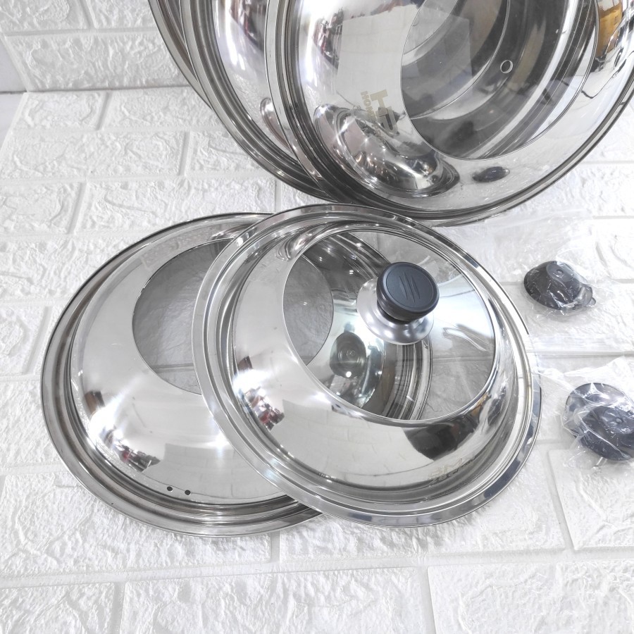 NEWW Tutup Wajan Stainless Kaca Kuali Panci Wok Baskom Penutup Kukusan