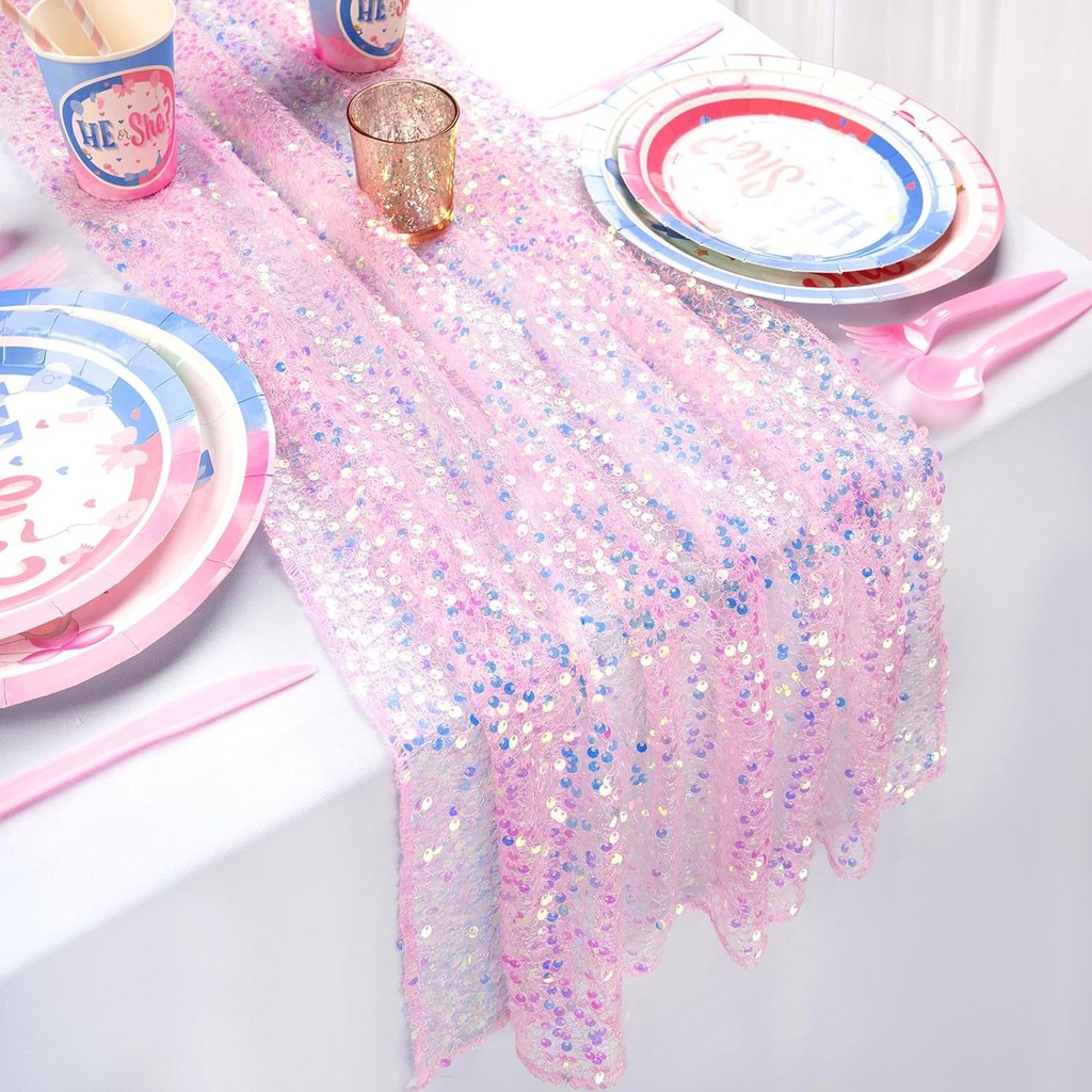 Glitter Iridescent Sequin Table Runner,Soft Wedding Dining Table Decoration For Bridal Baby Shower