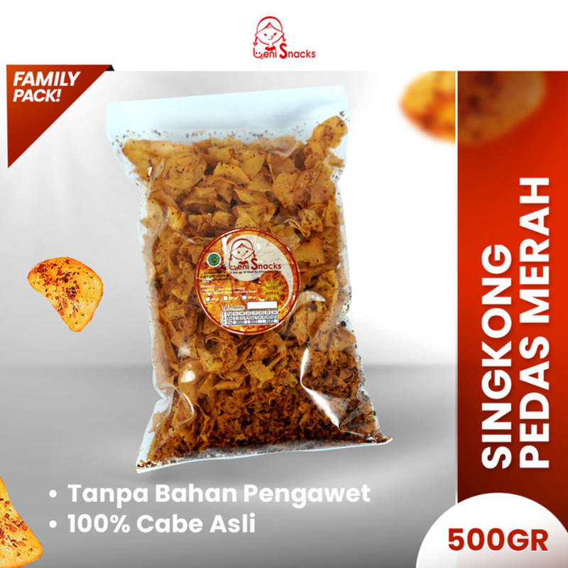 

Singkong Pedas Merah 500g (Family Pack) Asli Leni Snacks Oleh oleh Cemilan Snack Khas PekanBaru