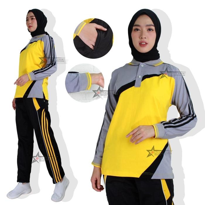 PREMIUM Baju Olahraga Wanita 1 Set / Seragam Baju Olahraga lengan panjang Celana training Muslim