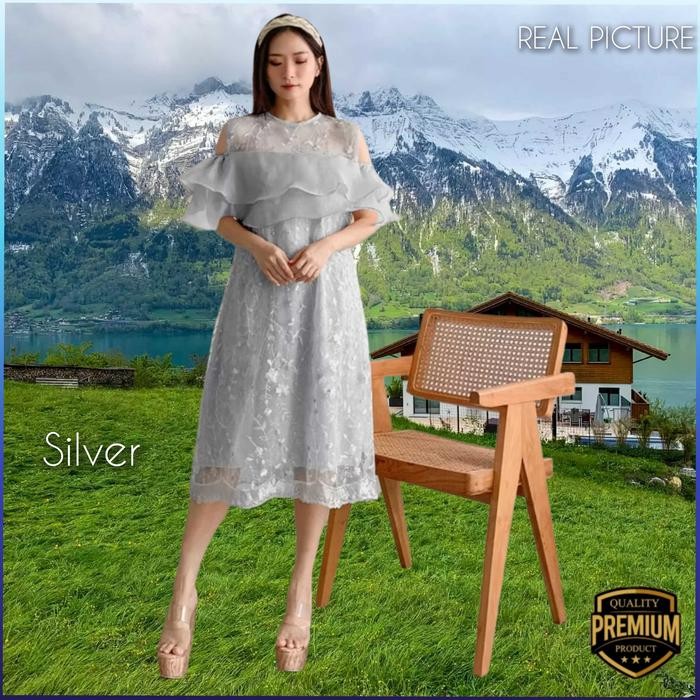 PREMIUM Baju Gaun Pesta Wanita LD 98 Jumbo LD 112 120 Dress Natal Korea Silver