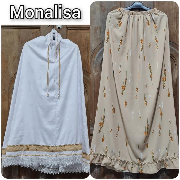 Mukena Santri Mutiara Silky Semi Sutra Bawahan Monalisa Rempel Atasan Motif Bunga Jaguar Renda Giper