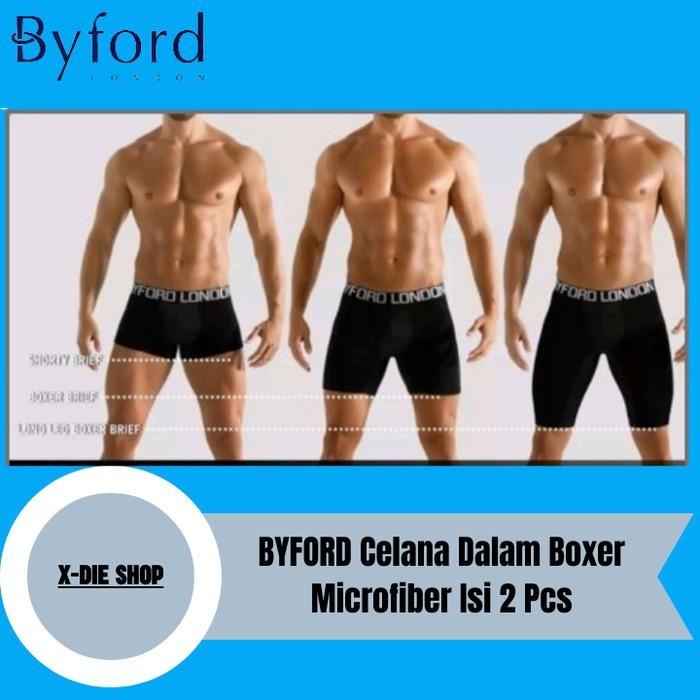 Celana Dalam Byford Shorty Boxer Long Leg Boxer Isi 2 Pcs Microfiber Terlaris