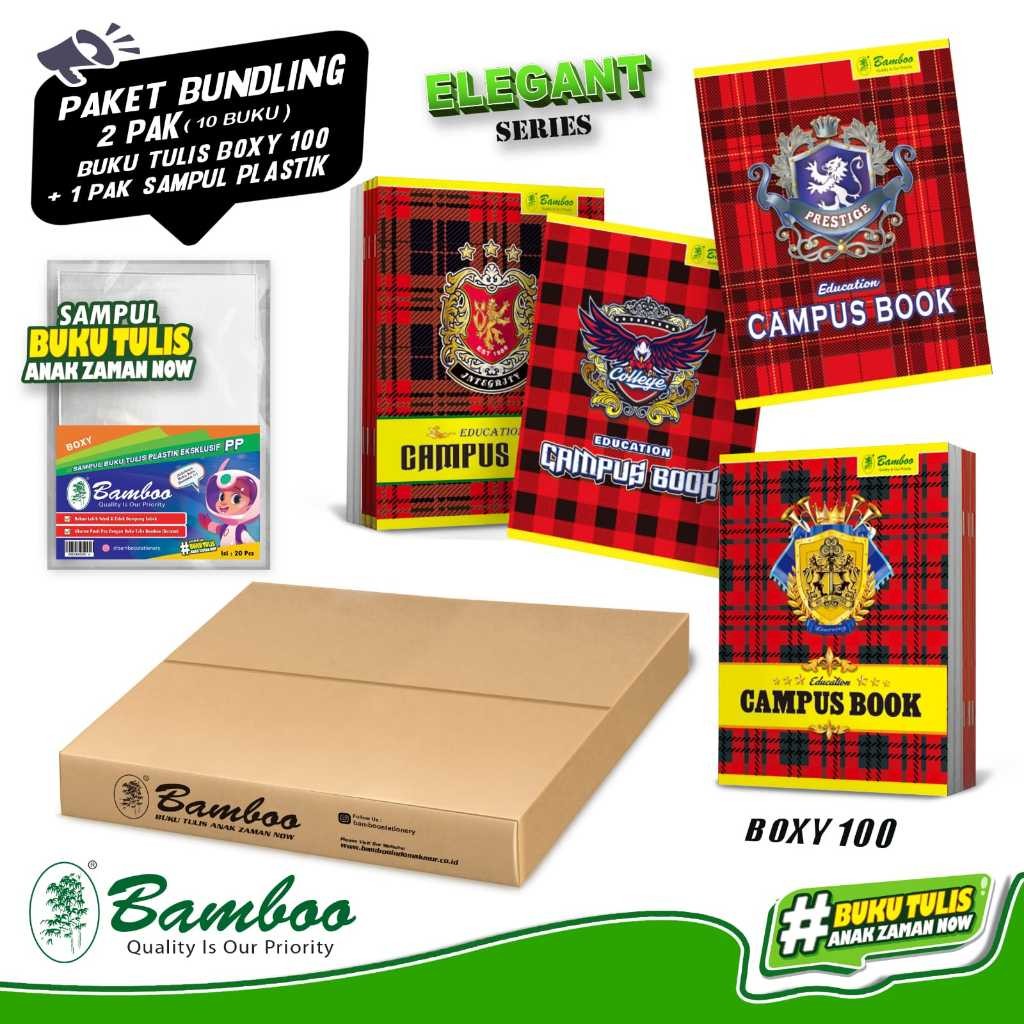 

LINDU Bamboo Buku Tulis Boxy 100 Elegant (Bundling 2 Pak Buku+Sampul Plastik)