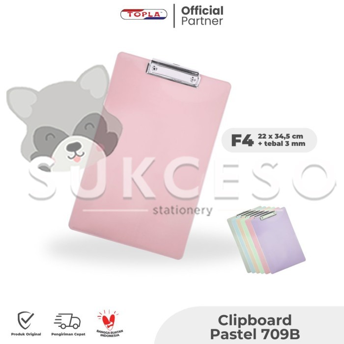 

Ready JT TOPLA Clipboard F4 709 B - Papan Dada Plastik Tebal Warna Pastel Lucu Murah