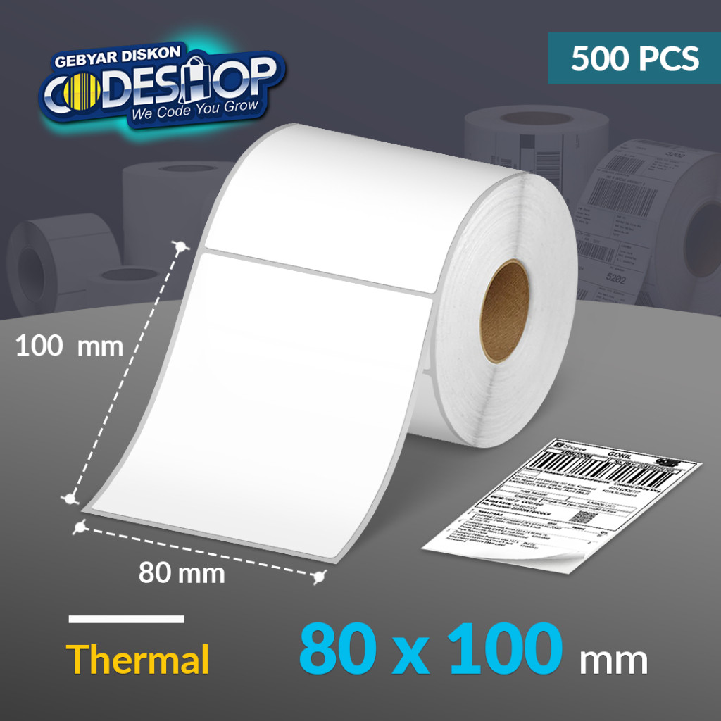

LINDU Codeshop Kertas Label Thermal 80x100 / 80 x 100 mm 1 Line Stiker Resi Printer Barcode Isi 500