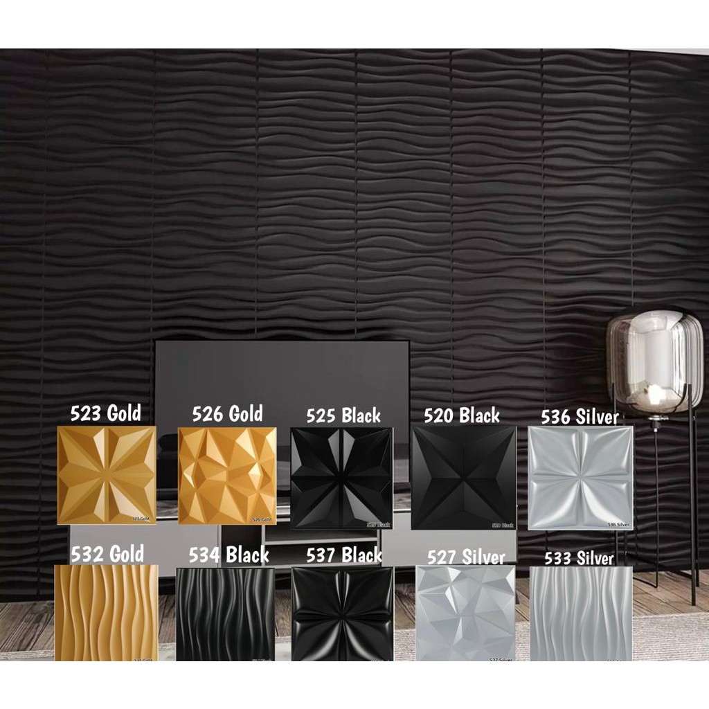 Wall Panel Dinding 3D PVC Black Hitam Gold Emas Abu Silver Timbul