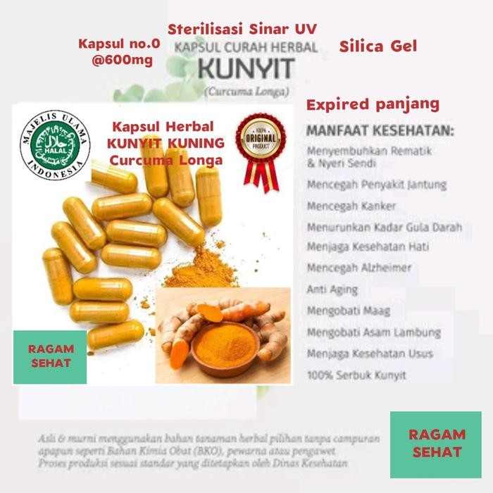 

Terlaris Kapsul Bubuk Kunir Kunyit Kuning Herbal Jamu Obat Curah 100 Butir
