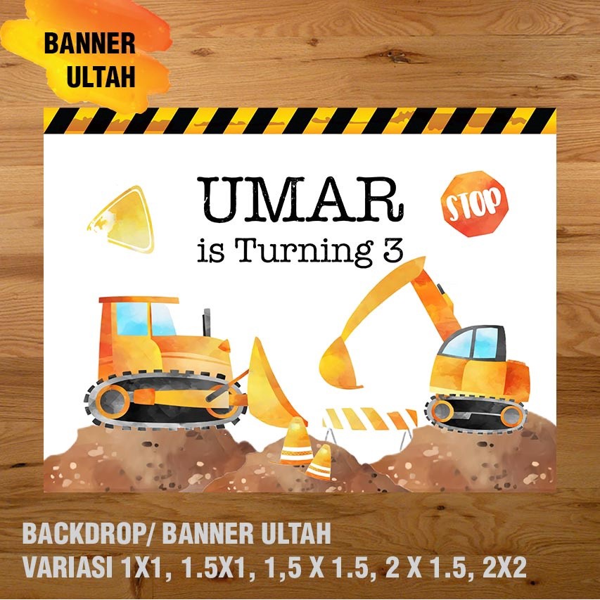 Fresh Finds Excavator, Konstruksi, Alat Berat Banner/ Backdrop/ Spanduk Ulang Tahun Ul-Tah
