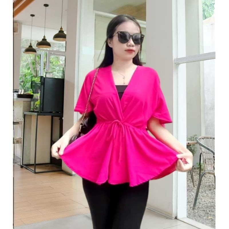 Pola Mewah Atasan Wanita Blouse V Neck Crinkle Airplow Size L Xl Xxl