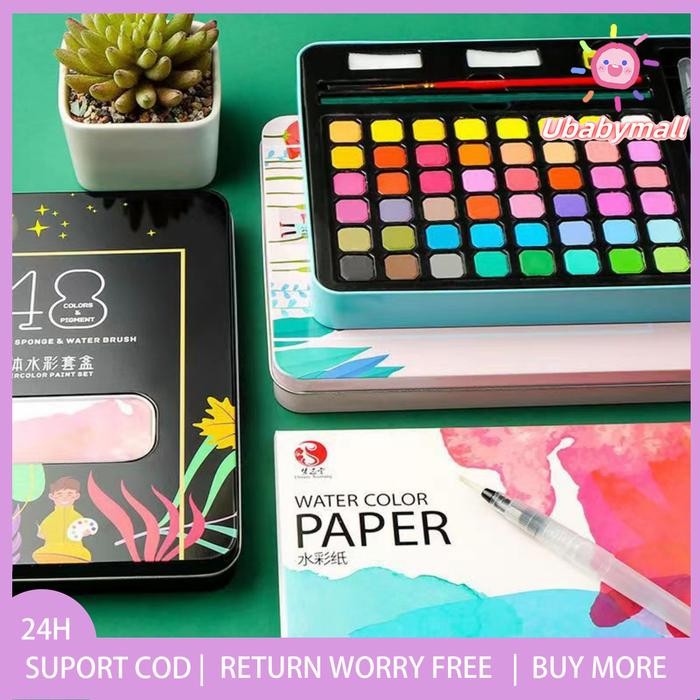 

CODCat Air Warna 48 Warna /Alat Cat Air Warna Per Set / 48 Watercolor Set( Sudah Termasuk Kuas Dan