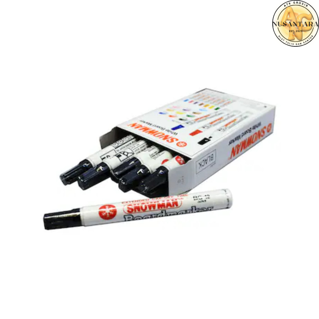 

Spidol Whiteboard Snowman BG-12 Hitam Spidol Papan Tulis Dapat dihapus Isi 12 PCS 1 BOX