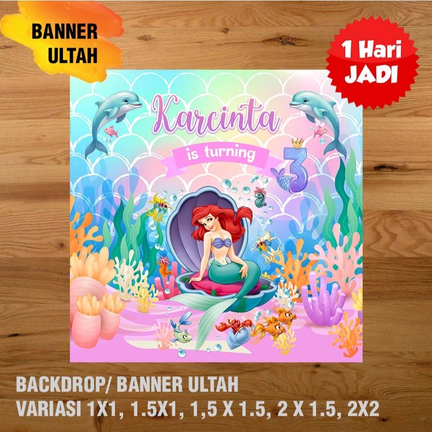 Flowpartt Mermaid Banner/ Backdrop/ Spanduk Ulang Tahun Ul-Tah