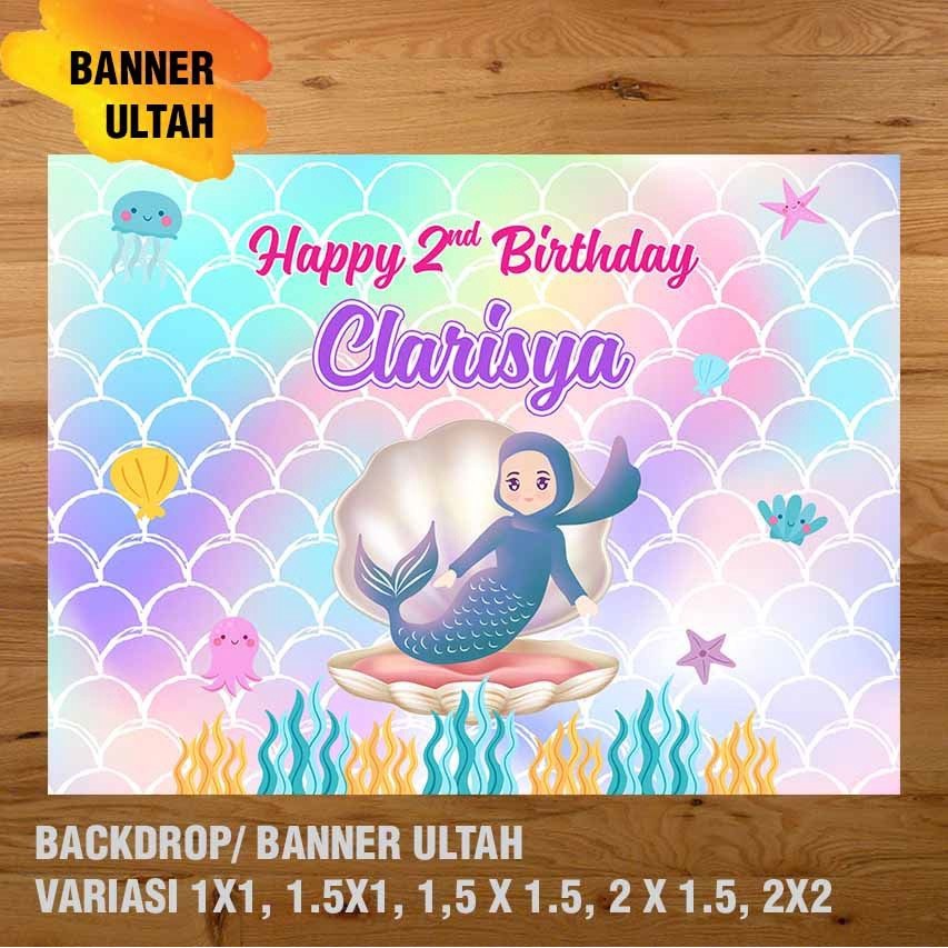 Flowpartt Mermaid Banner/ Backdrop/ Spanduk Ulang Tahun Ul-Tah