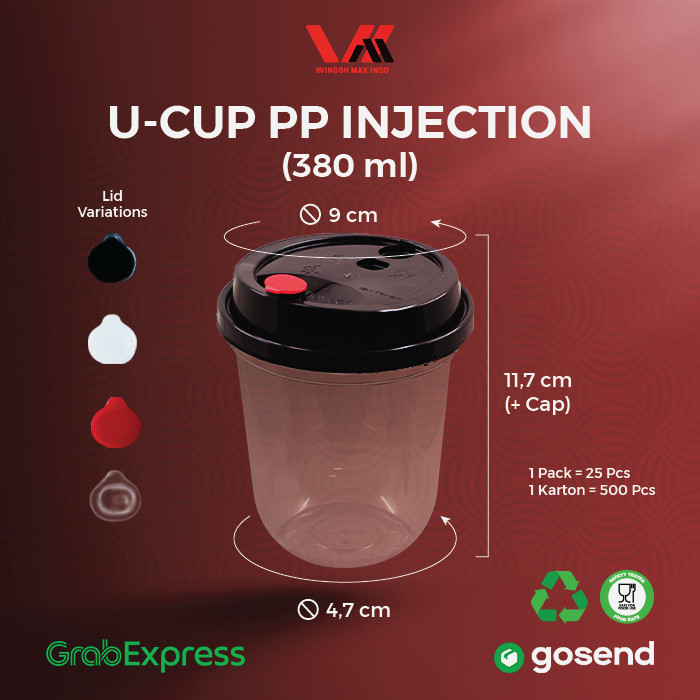 Flowpartt [500 Pcs] Cup Injection 380Ml - Cup Plastik Oval - 12Oz - Cup Minuman Kekinian - Thinwall