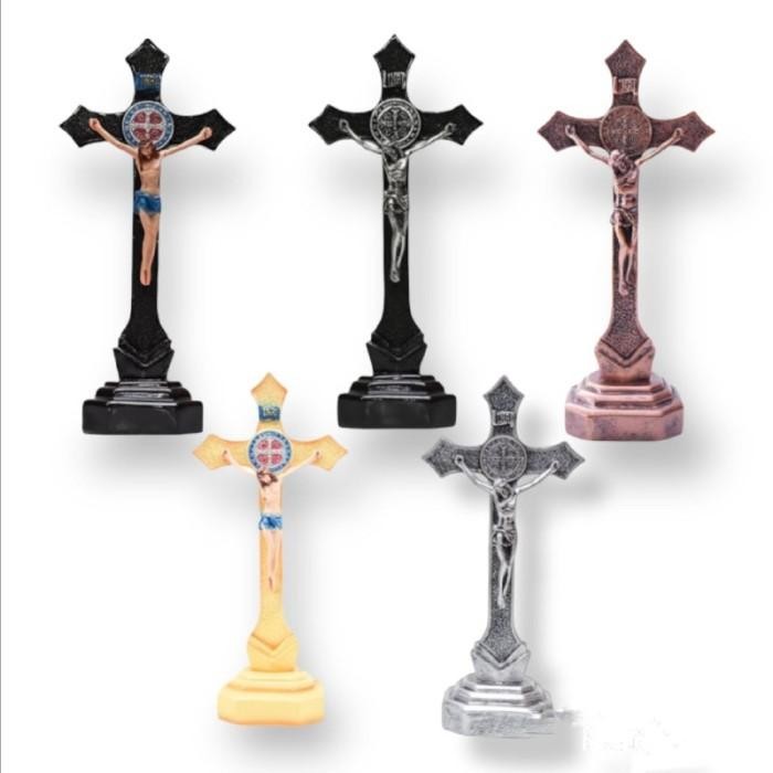 JTTOP" SALIB DUDUK KATOLIK FIBER BENEDIKTUS TEMBAGA 25CM-SALIB KATOLIK