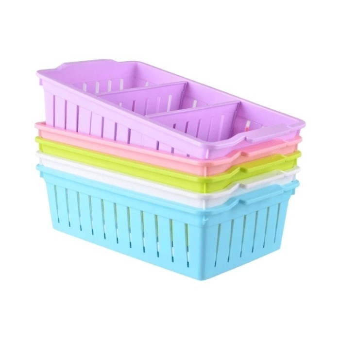 

Box Keranjang Plastik Basket Organizer Rumah Meja Penyimpanan Serbaguna 3 Sekat Partisi Mini