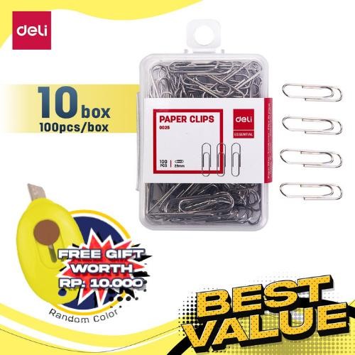 

Deli Combo ATK Ekonomis 10pak Paper Clip isi 100pcs/pak Free Cutter