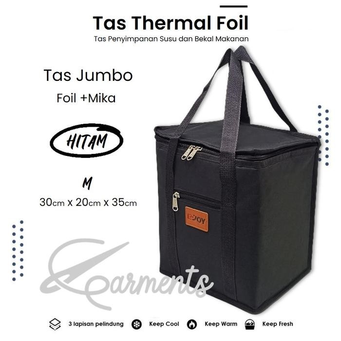 

Tas Bekal Thermal Foil+Mika WARNA HITAM SIZE-M 30cm x 20cm x 35cm / Tas Pengawet Makanan dan Minuman