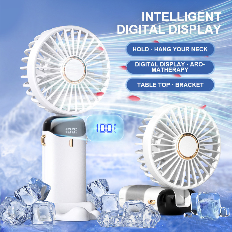 Handheld Mini Fan Wireless Usb Rechargeable Portable Digital Display With Phone Holder Fan 5 Speed