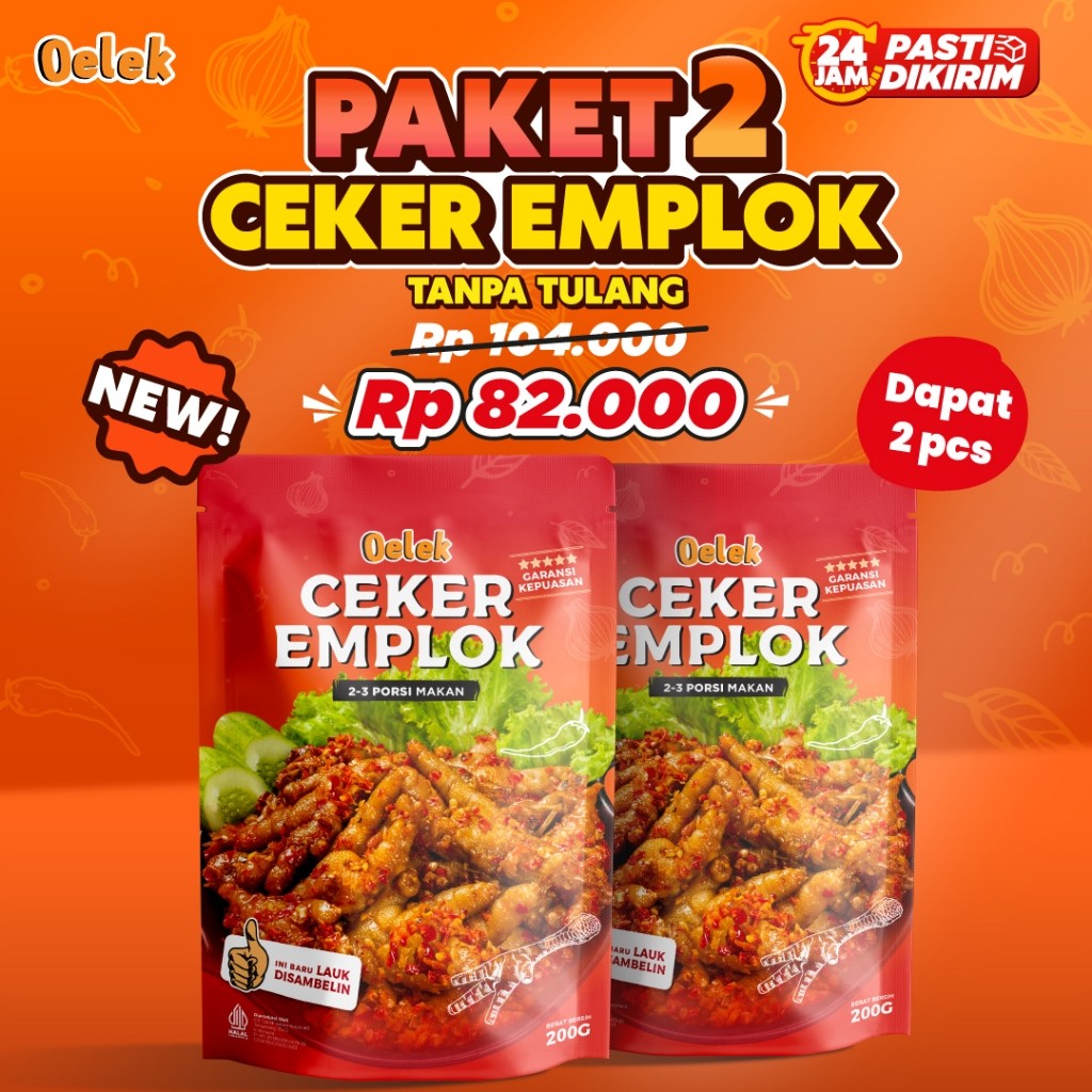 

CPT - Oelek Paket Berdua Ceker Emplok Mercon Tanpa/ Ceker Mercon Pedas / Lauk Siap Saji / Makanan