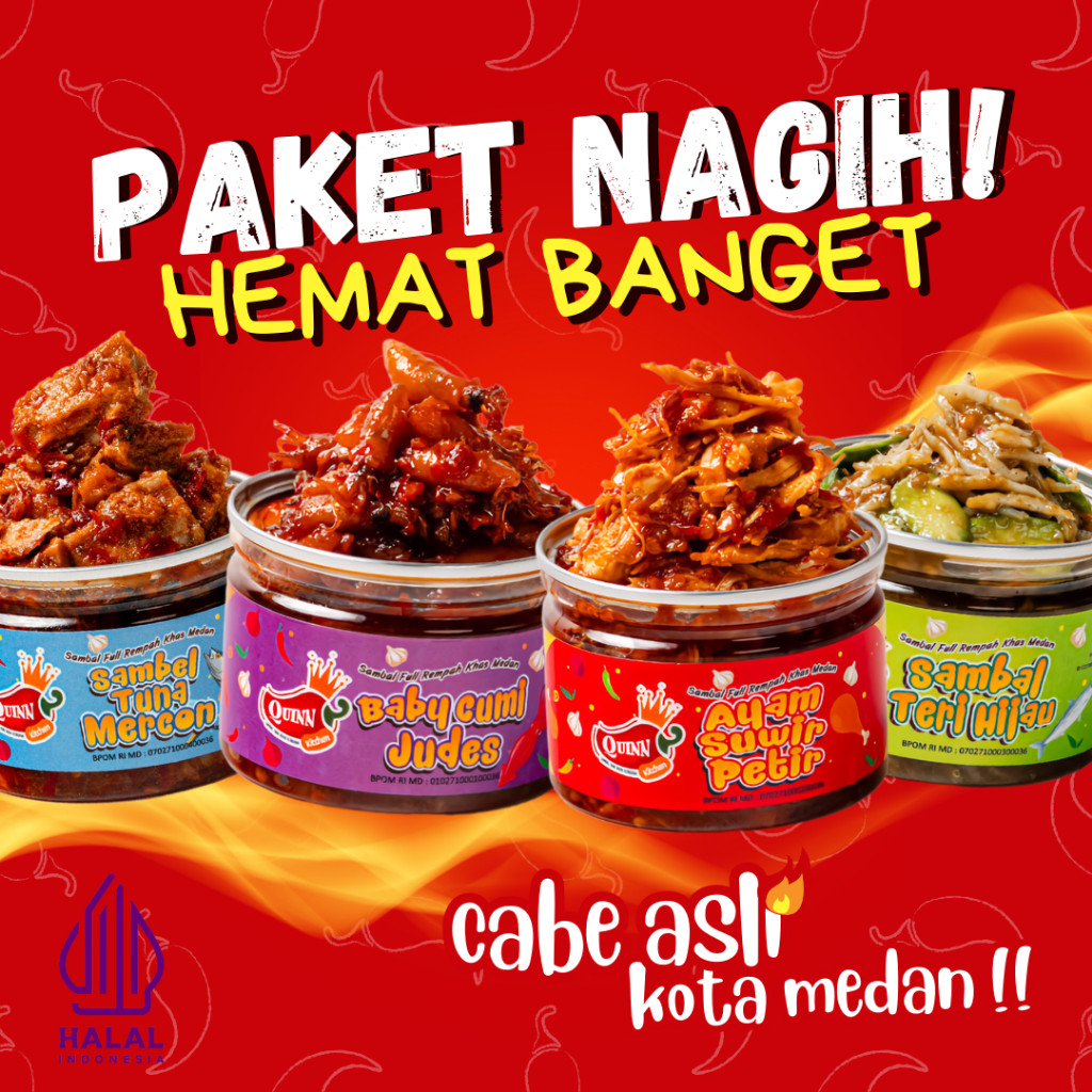 

CPT - QUINN of Spicy Paket Nagih isi 4 (Empat Hemat Banget) 150g - Sambal Pedas by Kitchen Medan